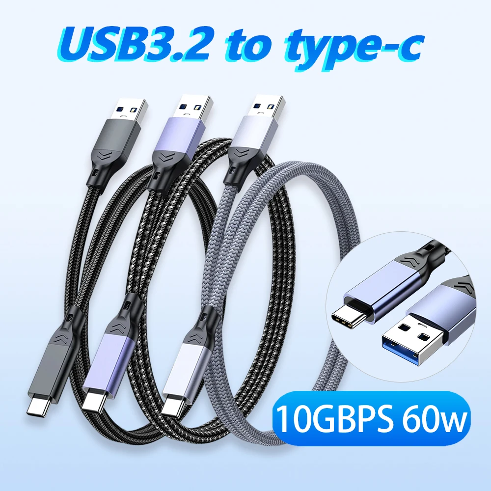 

USB A To Type-c Cable USB 3.2 Gen2 10Gbps 60W USB-C Data External Android Auto 3A for SSD MacBook Iphone15/16 Carplay PC Tablet