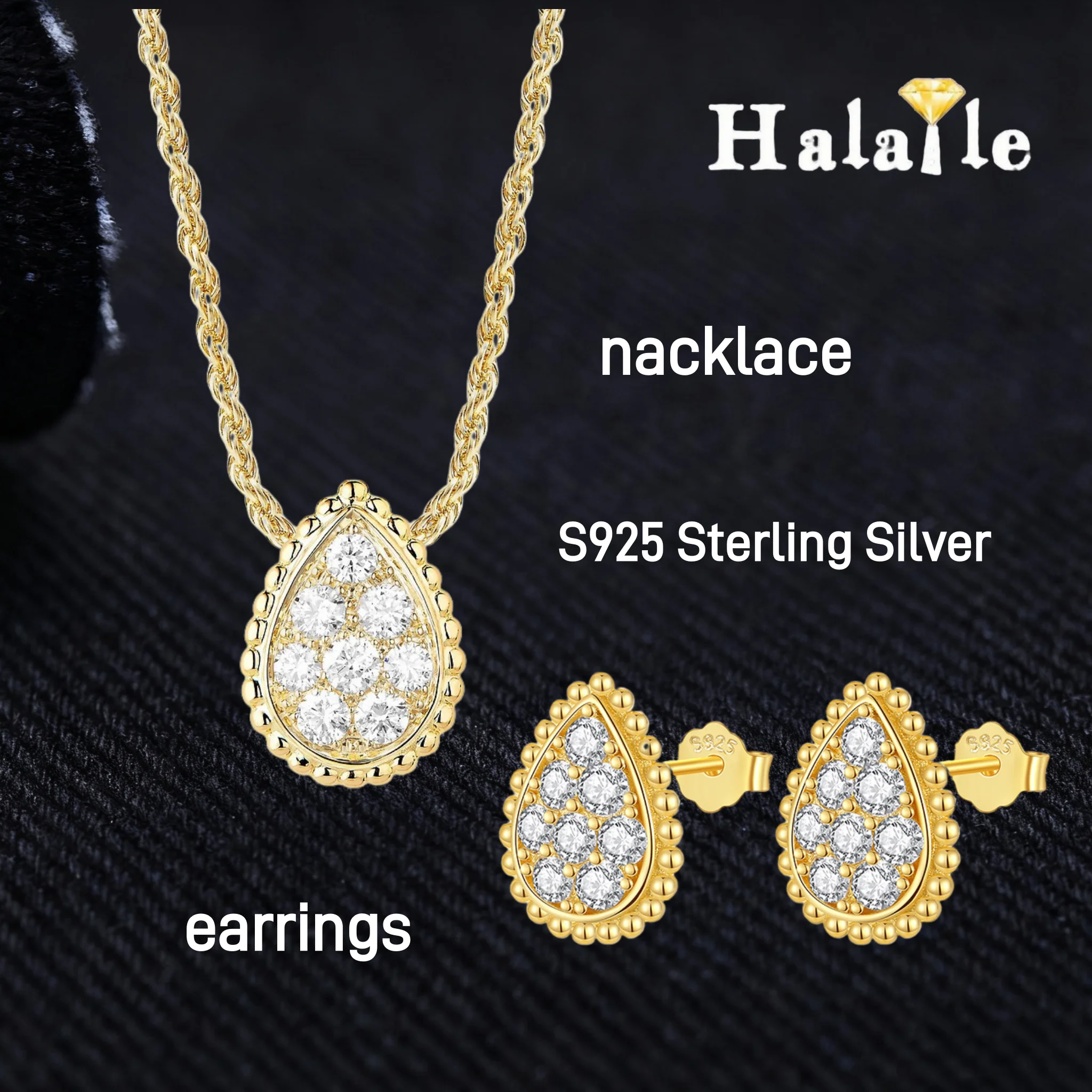 

Подвеска в виде капли воды Halaile с муассанитом, золотое ожерелье/серьги, стерлинговое серебро S925, шейная цепочка, ювелирные изделия, женский элегантный подарок