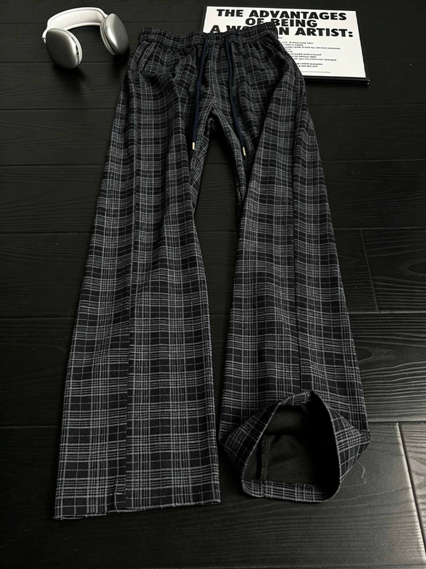 American Retro Plaid Men's Summer Loose Lazy Style Drape Casual Pants Trendy Straight Leg Wide Leg Long Trousers