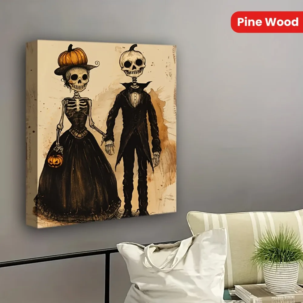 

1.5 inch solid wood frame, Halloween skeleton lovers art deco hanging picture, suitable for decorating your home.