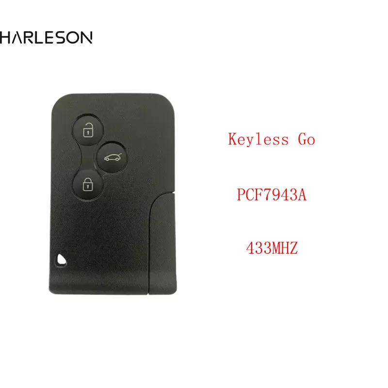 3 Knop Smart Key Card 433Mhz ID46 PCF7943 Chip Voor Renault Megane 2 3 Scenic Grand Clio 2003-2008 Remote Keyless Go Autosleutel