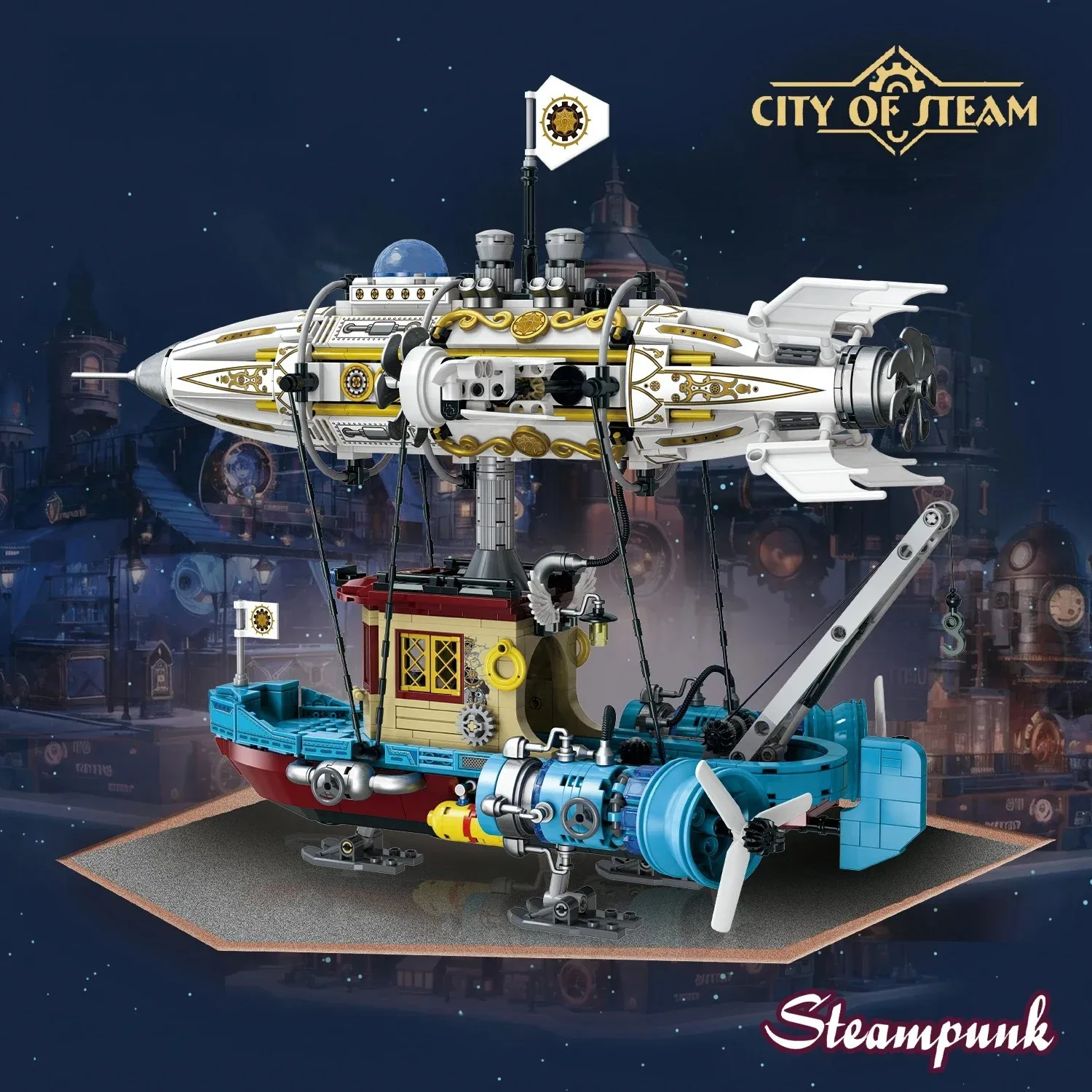 1256pcs Steampunk mechanical airship boy assembles building blocks, toys, and ornament models