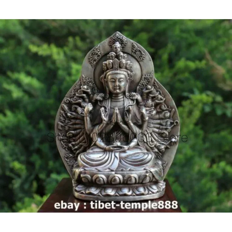 15 CM Tibet silver 1000 Arms Guanyin Kwan-yin Bodhisattva Buddha Statue