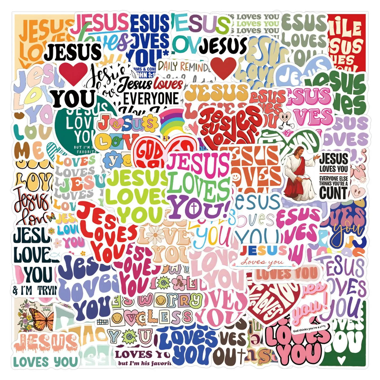 10/55/110PCS Jesus Loves You Christian Stickers Cartoon Bible Religion Stickers For Laptop Phone Luggage Waterproof Vinyl Decals