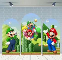 Arch Kids Super Mario Bro Theme Background Boy Birthday Party Backdrop Polyester Arch Banner Photography Props