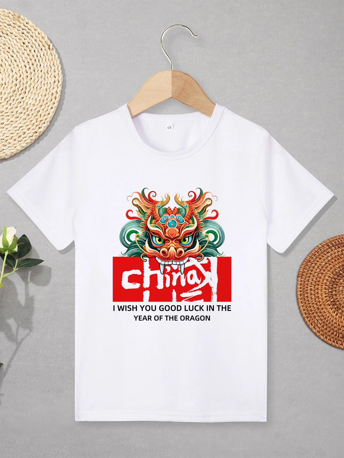 

Chinese Style Dragon Pattern Kids T-shirt Hipster Cool Streetwear Boys Clothes Aesthetic Trend Multicolor O-neck Tops T Shirt