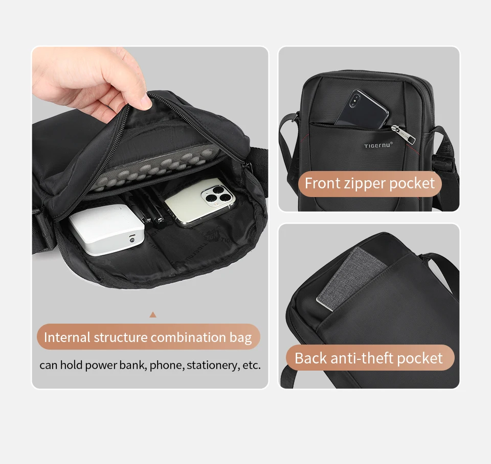 Tigernu Marke Umhängetasche Männer Tasche Männer Schulter Tasche Spritzwassergeschützt Nylon Mini iPad Messenger Schulter Gurt Tasche Für Männer Business Taschen – Detail 9