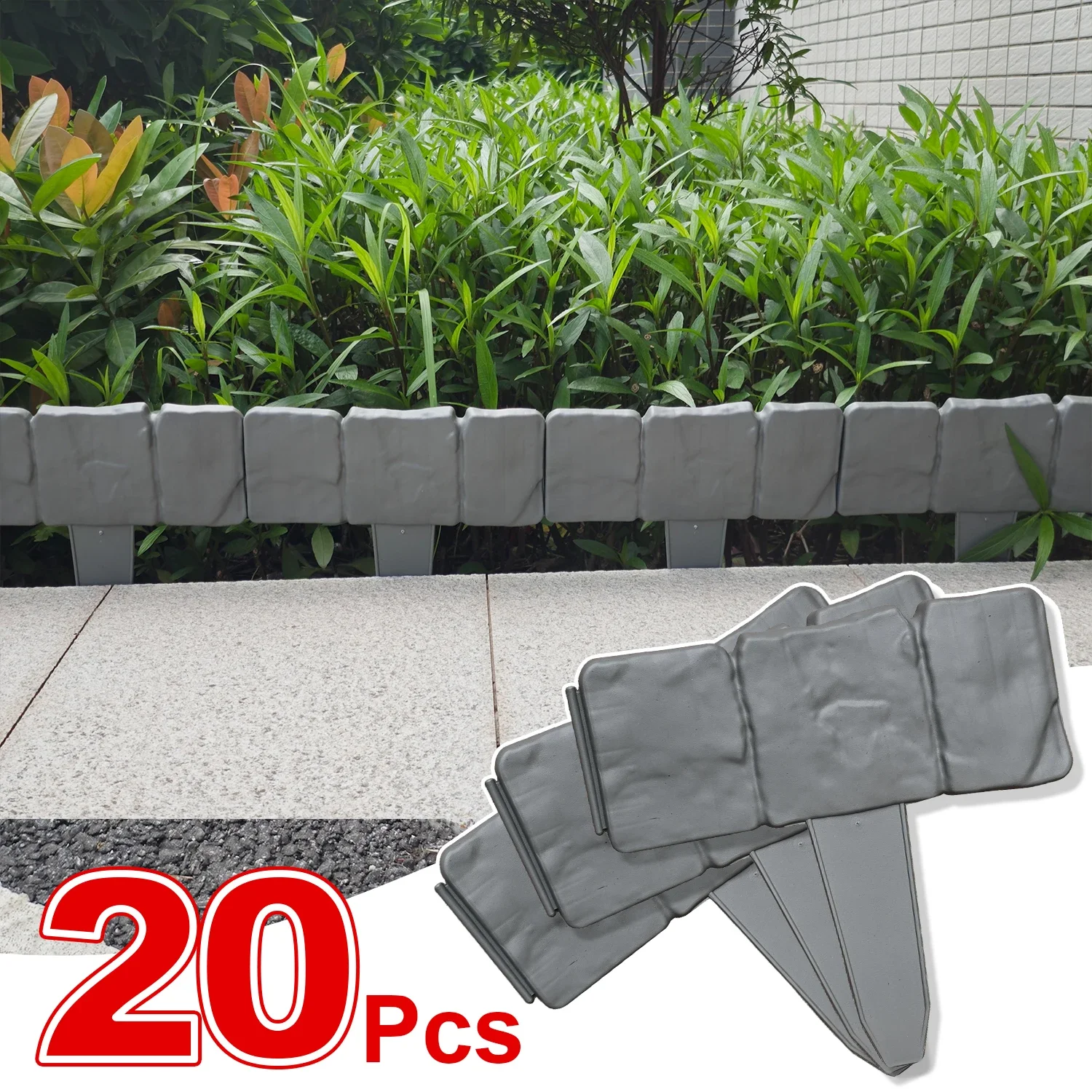 20/10pcs Plastic Garden Edging Border, Imitation Stone Fence Panels, Patio Outdoor Barrier