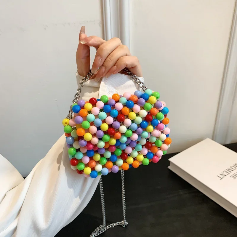 

New Ins Fashion Personalized Small Chain Strap Crossbody Bags Acrylic Handwoven Beaded Mini Women's Bag Lipstick Zero Wallet