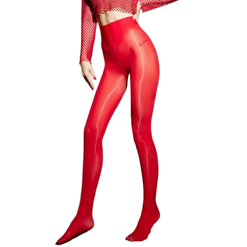Women Sexy Open Crotch Pantyhose Oil Shiny Glossy Stockings High Elastic Seamless See-Through Tights Yoga Shaping Smooth Hosiery
