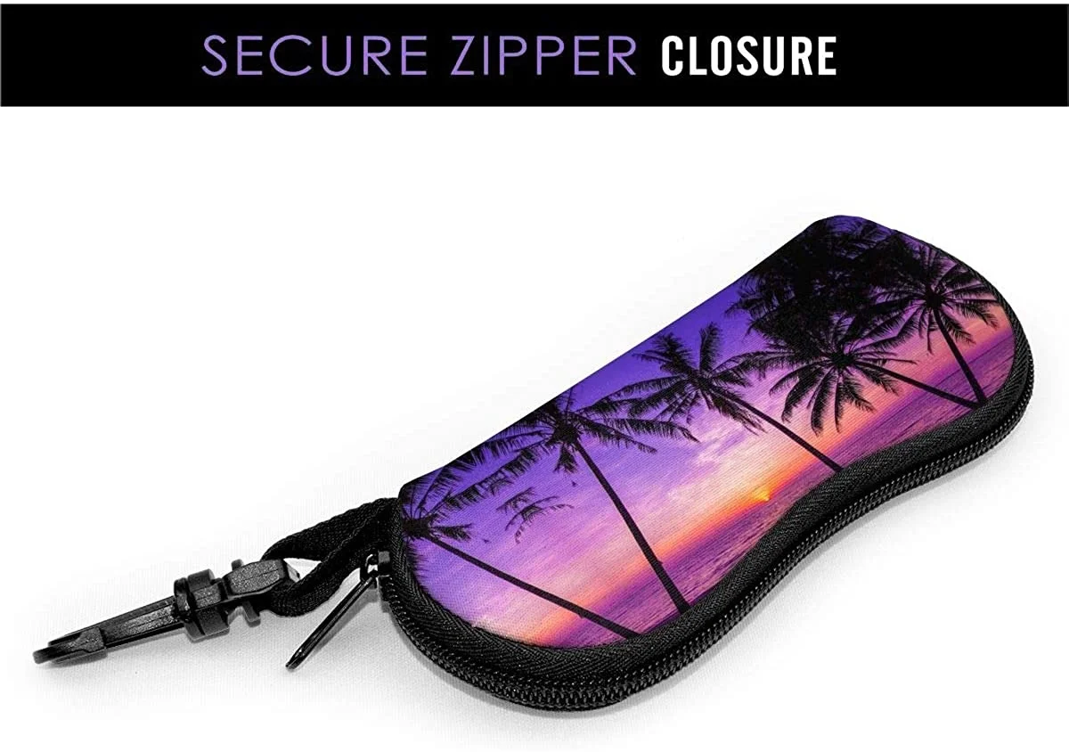 Sunglasses Soft Case Hawaiian Palm Tree Ocean Theme Ultra Light Neoprene Zipper Eyeglass Case With Belt Clip