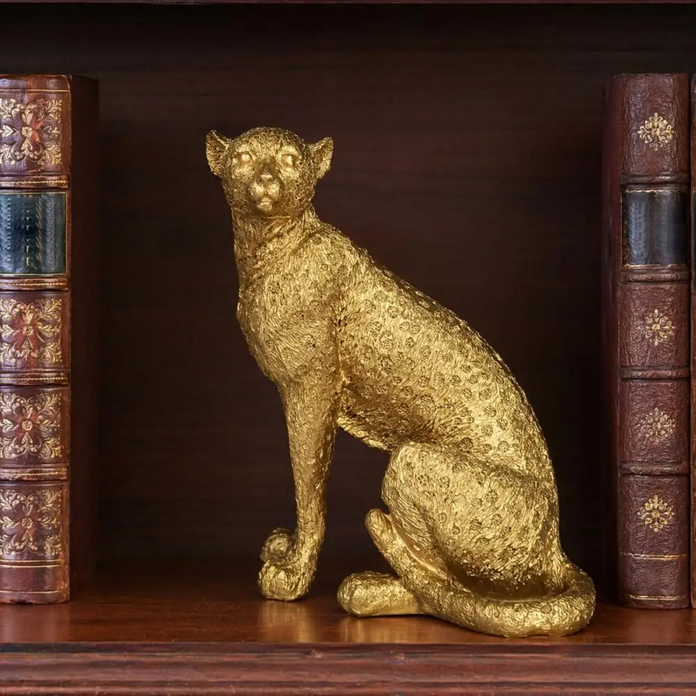 Office Desktop Decoration Golden Leopard Figurine Model Squatting Running Posture Statue Resin Ornament for Home Office for Room