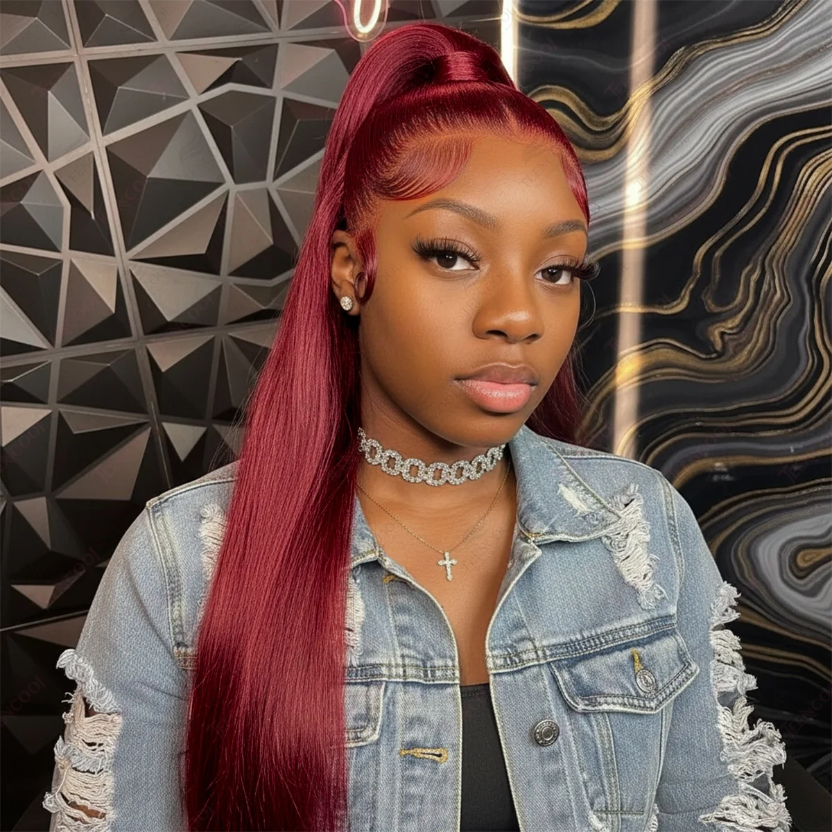 

30-дюймовый бордовый прямой 99J цветной 13x4 парик фронта шнурка человеческие волосы 13x6 HD прозрачный кружевной фронтальный цветной парик для женщин