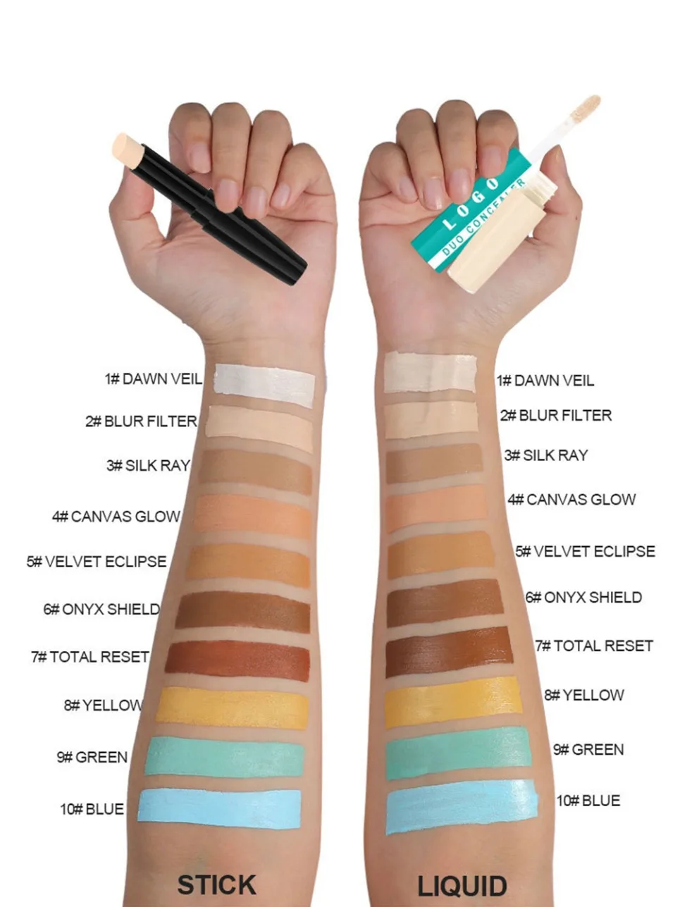 قلم إخفاء العيوب سائل مزدوج الرأس مقاوم للماء، ماركة خاصة، مطفي، نباتي، يغطي العيوب بدون تلطيخ، شعار مخصص، بيع بالجملة