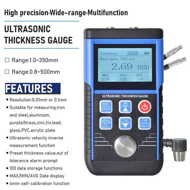 

NEW-Ultrasonic Thickness Gauge Paint Thickness Tester 1.0-350Mm Suitable Forvarious Materials Digital LCD Display