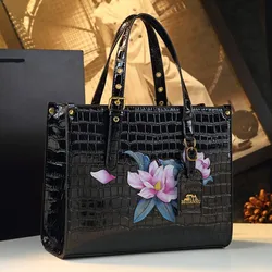 National Tide Women Tote Bag Crocodile Cheongsam Women's Handbags Leather Shoulder Messenger Bag Mom Portable Crossbody Bags