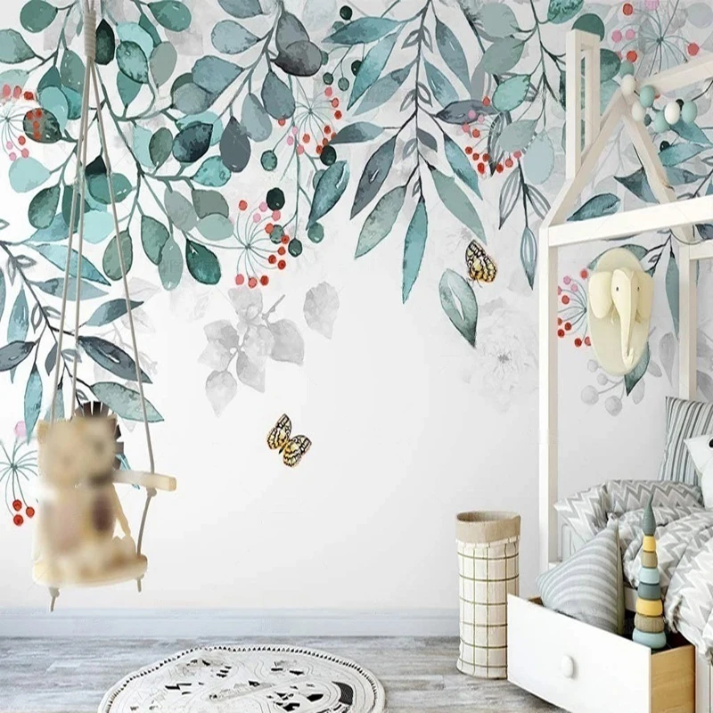 

Свежие и чистые настенные обои в скандинавском стиле, ручная роспись, ботанические листья, цветы, романтическая деревенская тематика, для гостиной и спальни