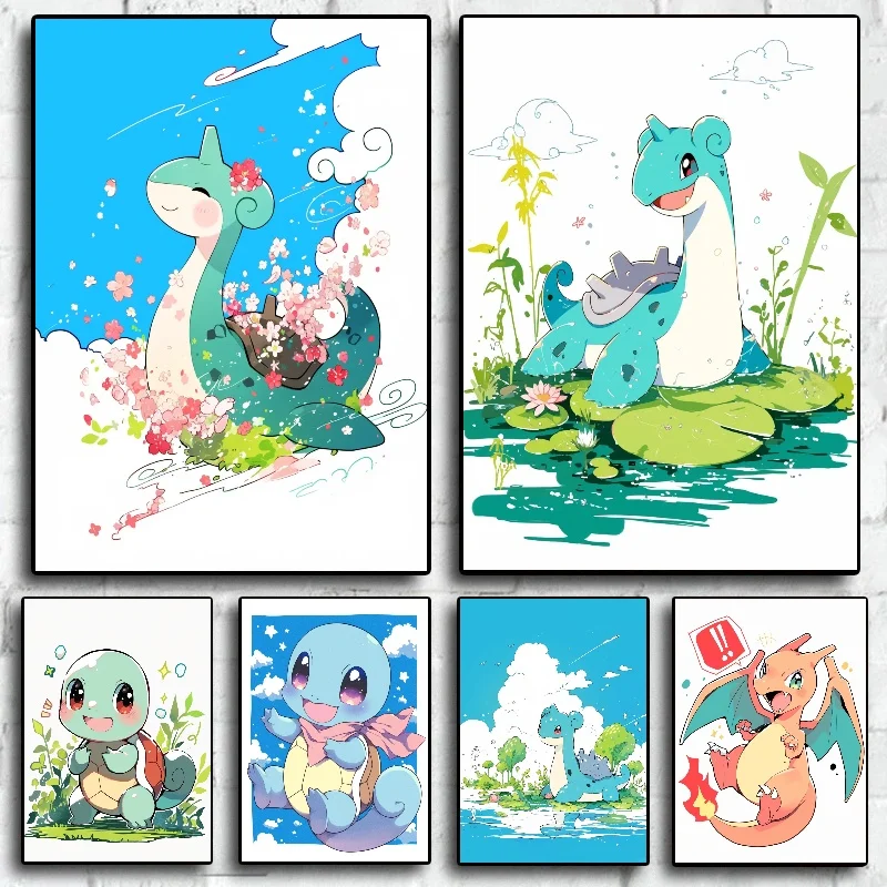 Anime Pokemon Leinwand Malerei Bulbasaur Charmander Squirtle Poster und Druck Aquarell Wand Kunst Bild Home Decor Kinder Geschenke