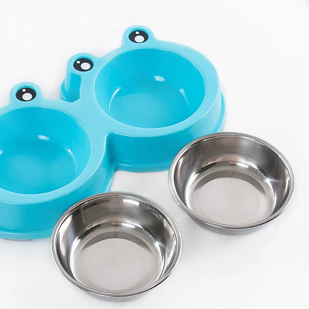 stainless steel material pet feeder for cat bowl and small-breed dog bowl with twin-bowl Non-slip pet food bowl