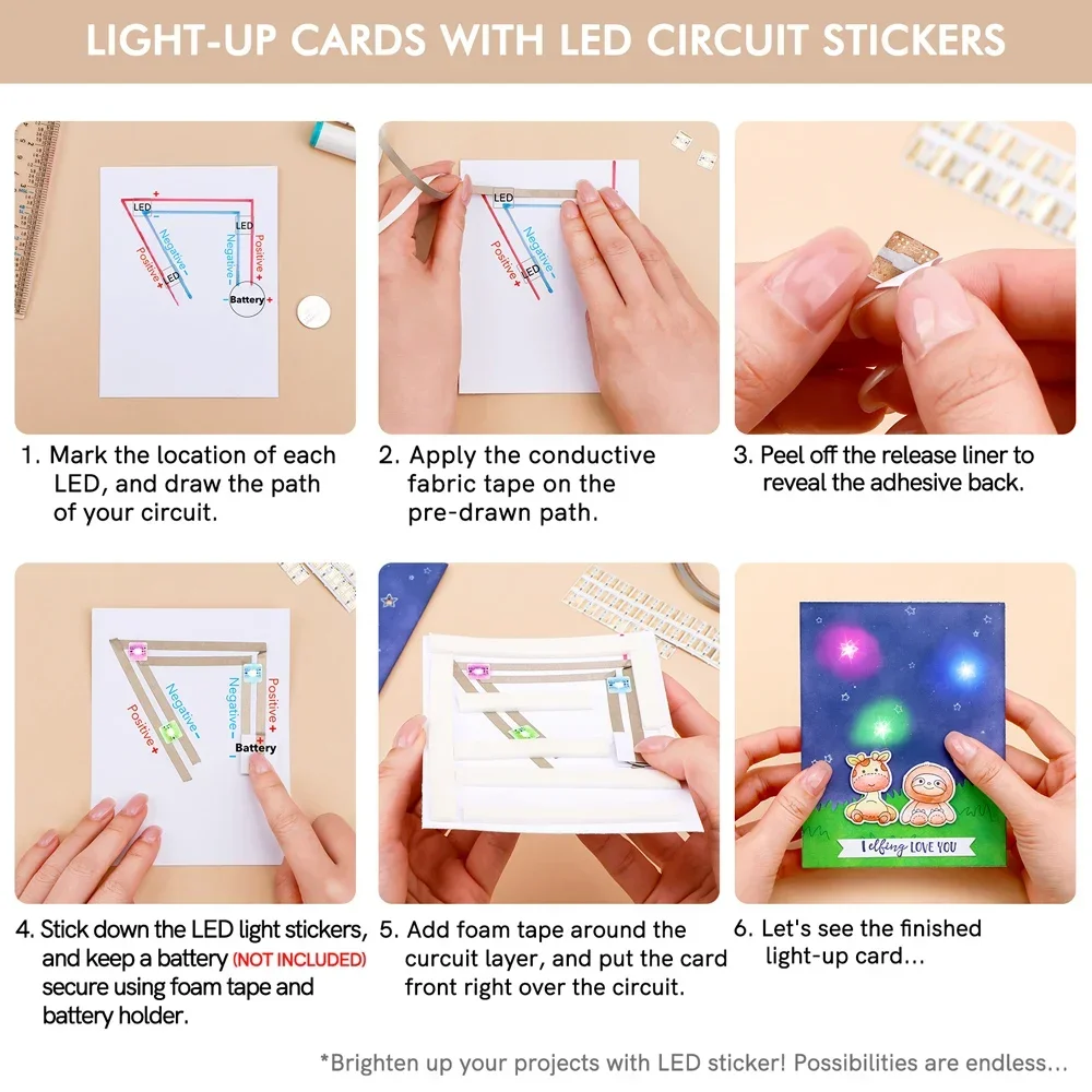 30pcs/pack LED Circuit Stickers Red Blue Green Yellow Pink and Aninating Rainbow Blink Light Craft Kit for Making Light-Up Cards