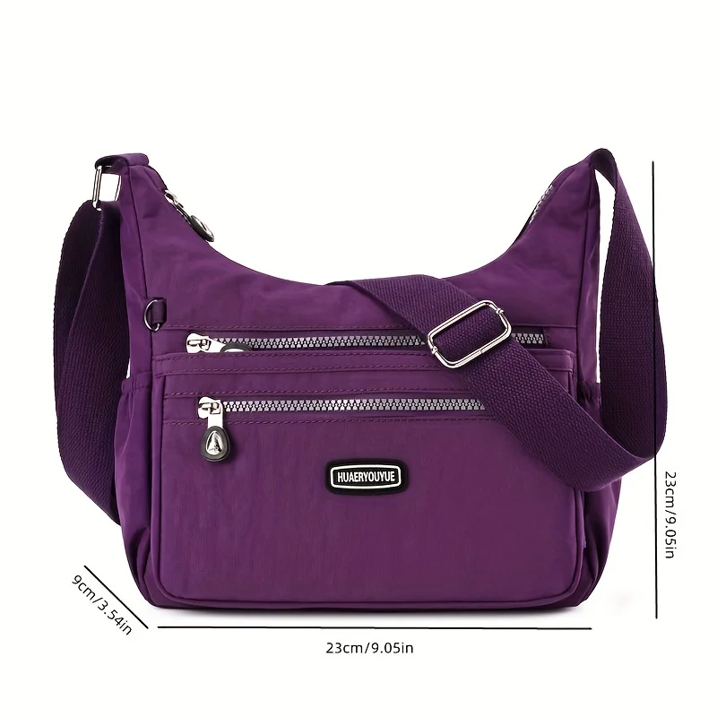 Nylon Crossbody Bag, Lightweight Zipper Shoulder Bag, Multi Pockets Messenger Bag Purses