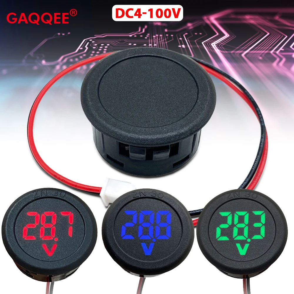 DC4-100V LED Display Circular Two-wire Automotive Voltmeter Digital Car Voltage Current Meter Volt Detector Tester Monitor Panel