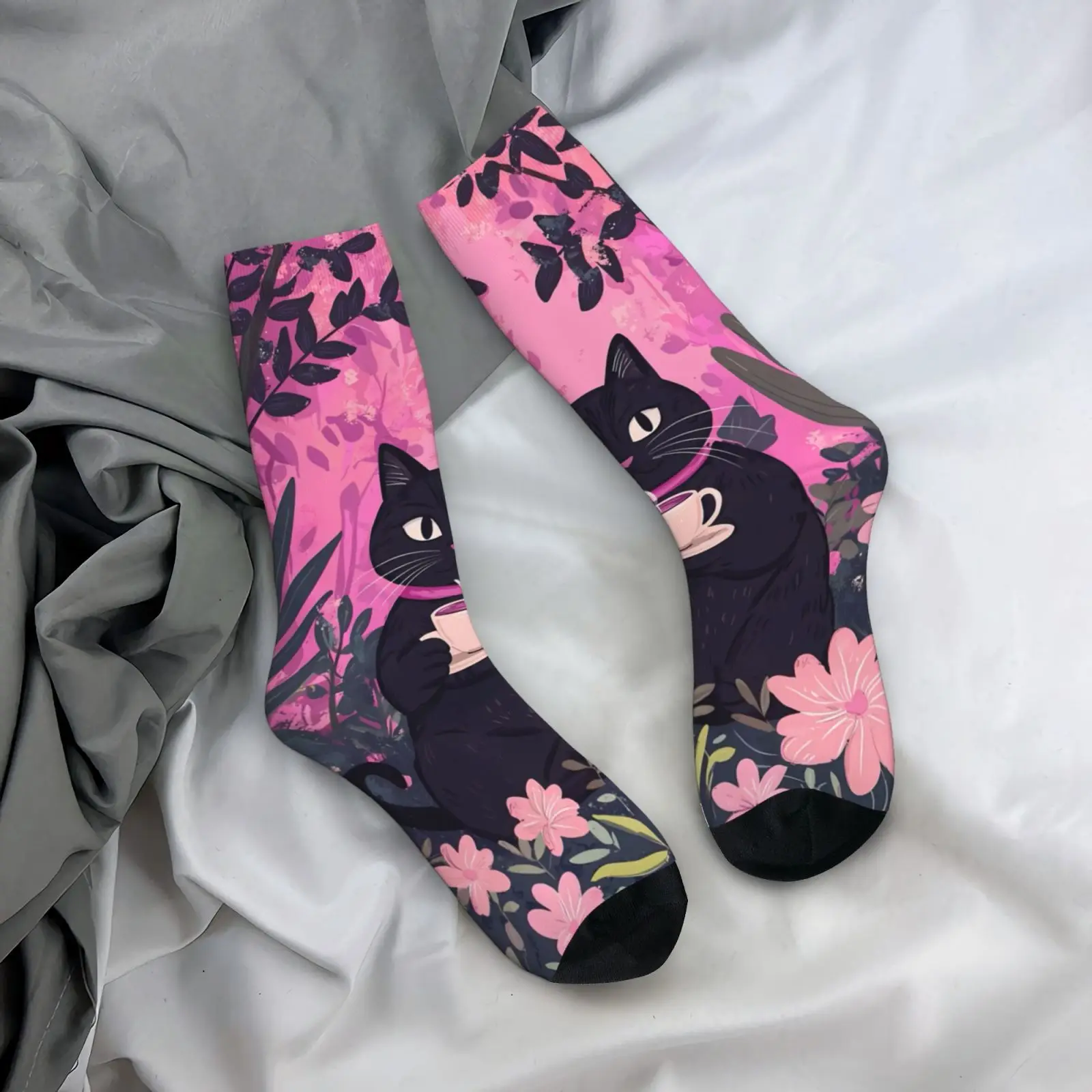 

1 Pair Unisex Fashion Novelty Crew Socks, Polyester & Spandex Blend, Hip-Hop Happy Pattern - Funny Socks for Men and Women