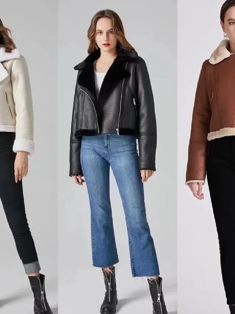 Manteau d'hiver en cuir chaud pour femme, doublure en fausse fourrure, Biker Sle Jaet, Street Faion, matériau intérieur, pas en cuir