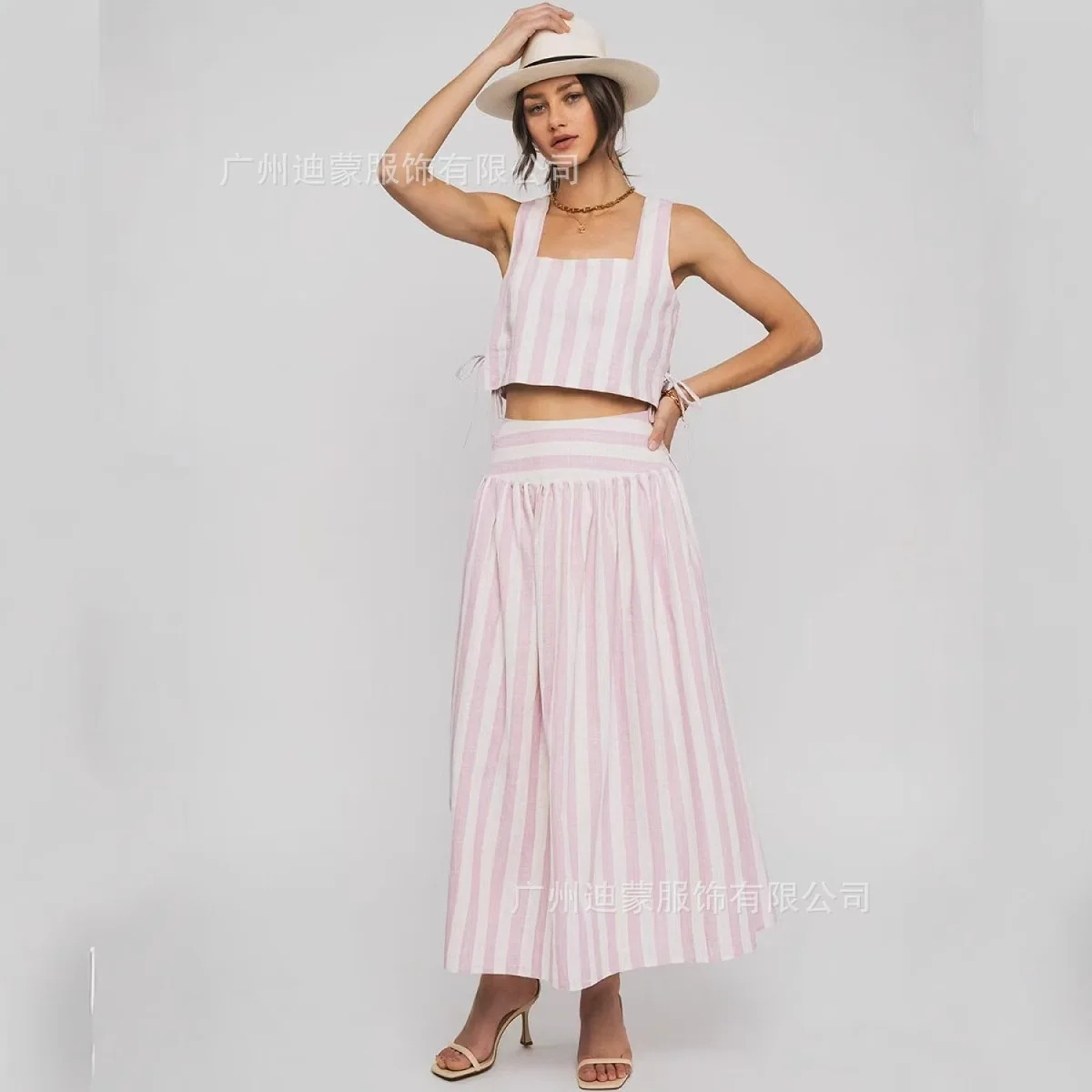 

Women's Two-piece Striped Half Skirt Vacation Style Swing Skirt Mid Length Umbrella Skirt Set 2025 Summer