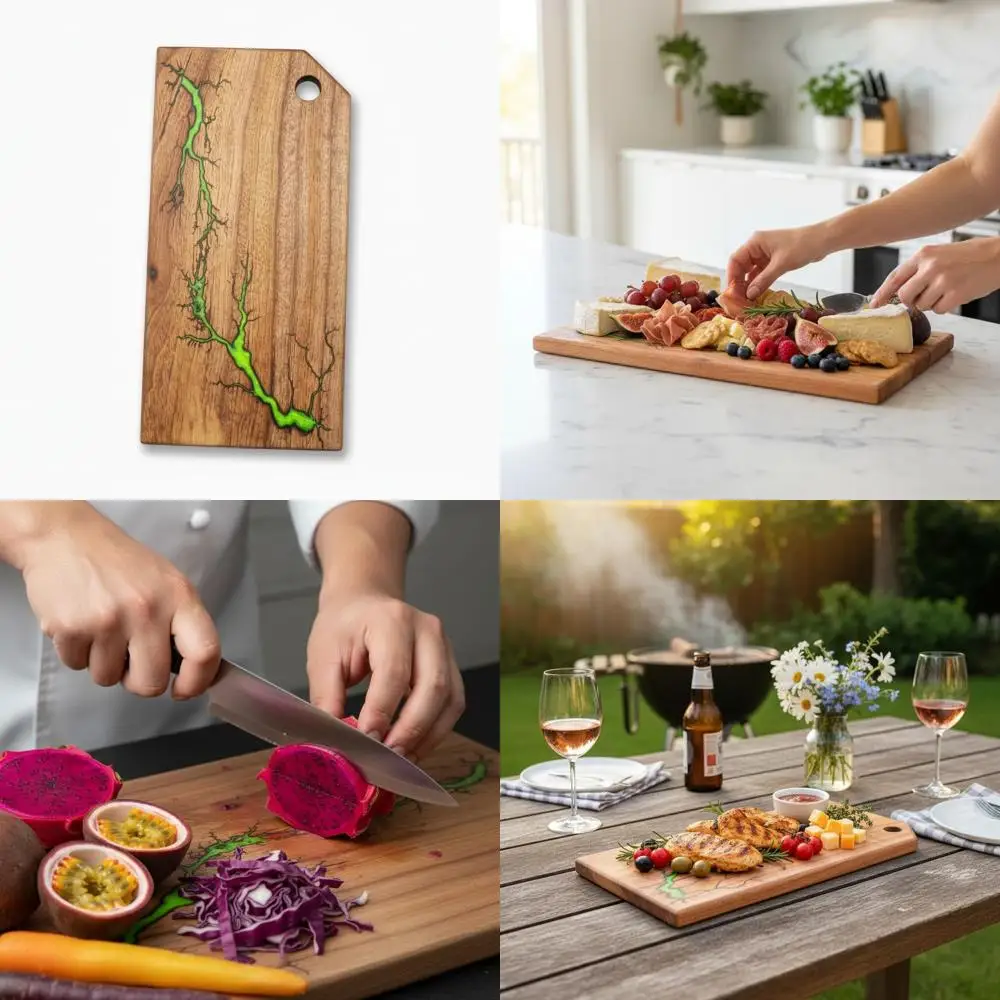 

16x8 Inch Green Acacia Fractal Charcuterie Board - Elegant Serving and Cutting Tray for Entertaining