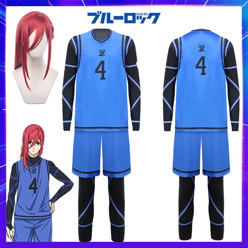 Blue Lock Anime Cosplay Costume Jersey Football Club Sportswear Uniform Wig Jumpsuits Vest Shorts Halloween Party Clothes Gift