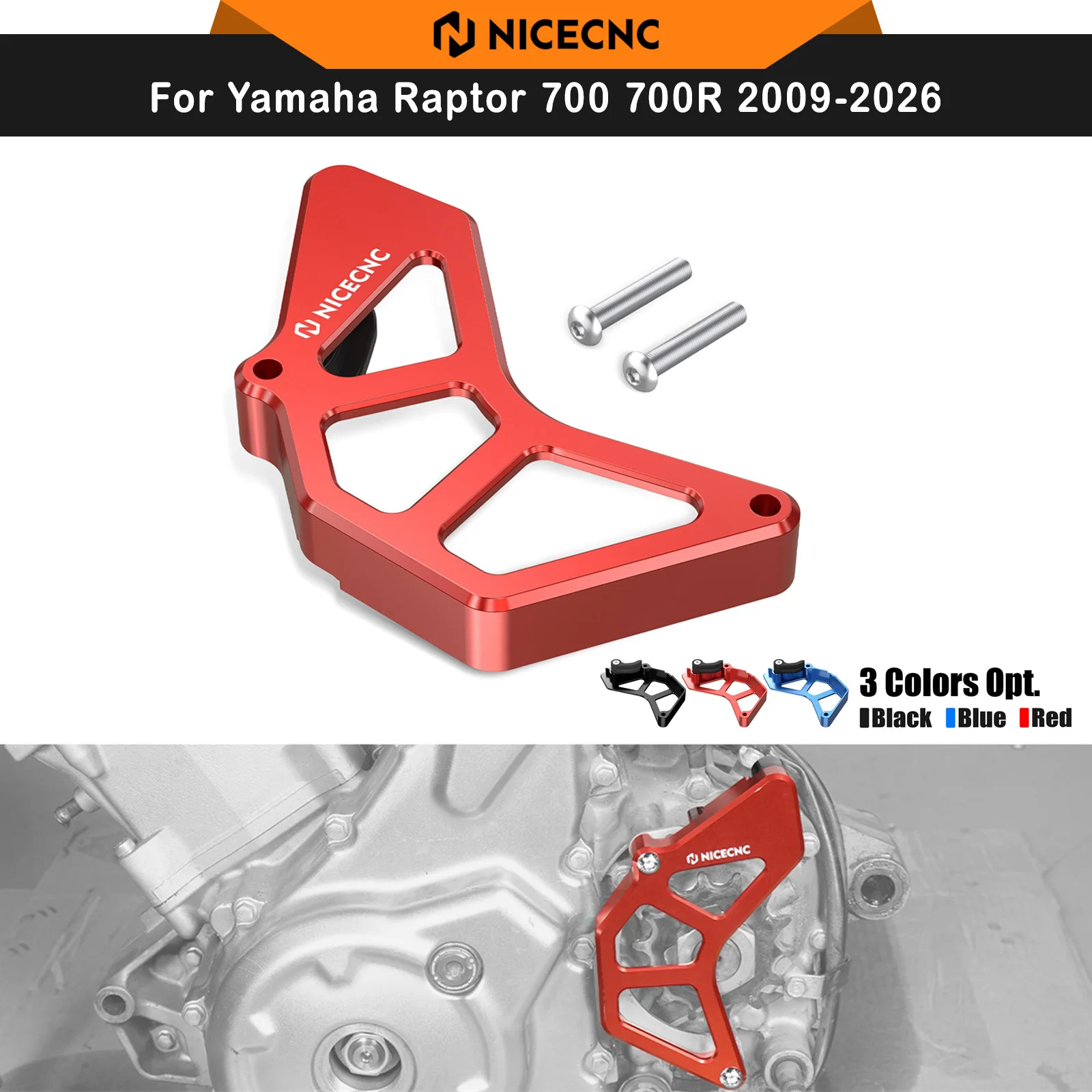 

NICECNC For Yamaha Raptor 700R 2009-2026 Sprocket Cover Guard Chain Guide Case Saver 1S3-15421-00-00 For Raptor 700 SE 2006-2026