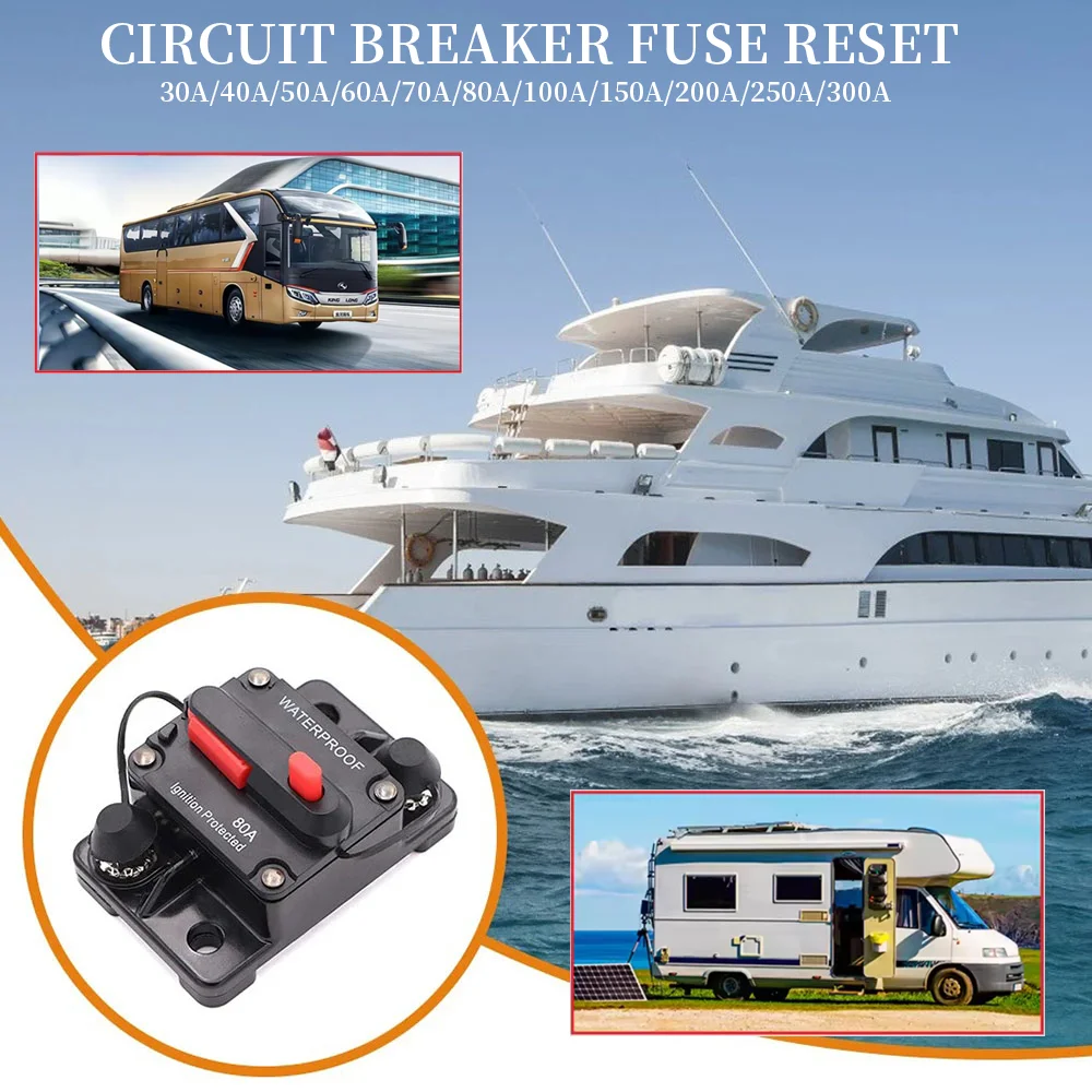 

Resettable Fuse Holder Auto Marine Circuit Protection Breaker Waterproof Circuit Breaker Fuse Reset 30A-80A 100A-300A Auto Reset