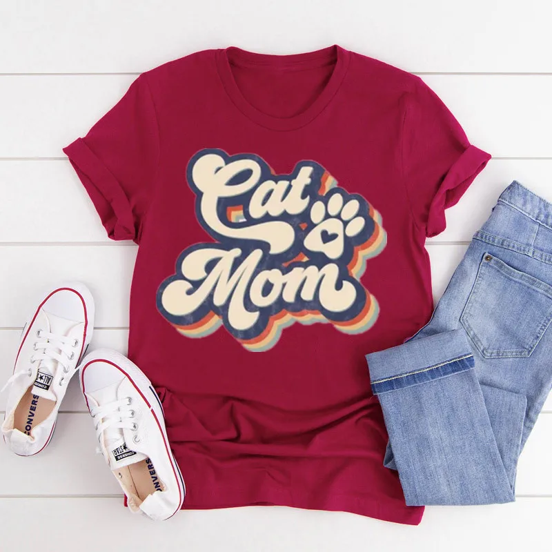 Retro Cat Mom Shirt  Cat Mama Women 100% Cotton Kawaii Fashion Shirt  O Neck graphic Mama T-shirt Short Sleeve Top Tees Unisex