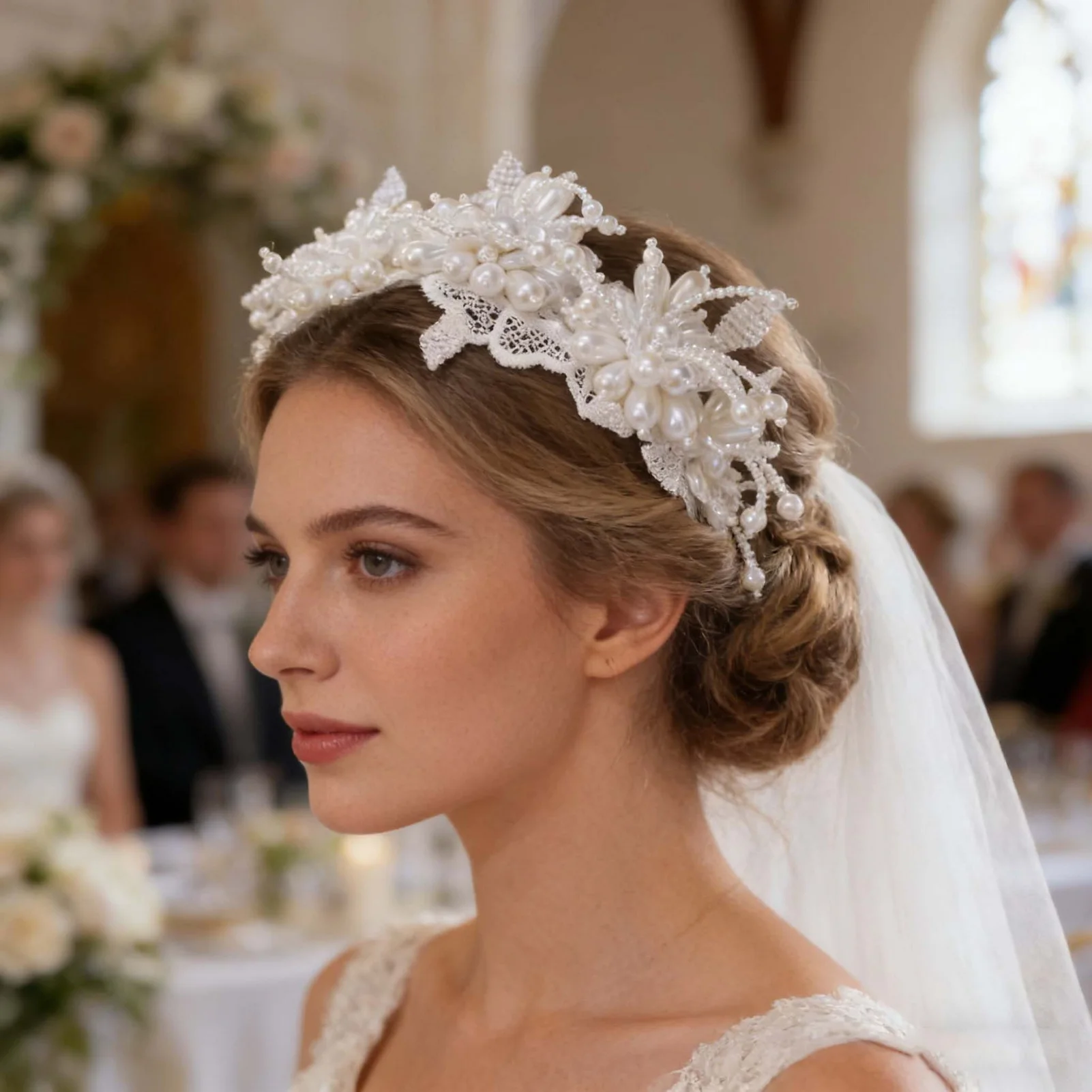 

Elegant Pearl Bridal Hairband with Handcrafted Floral Details for Weddings Evening Parties Proms and Special Occasions Women