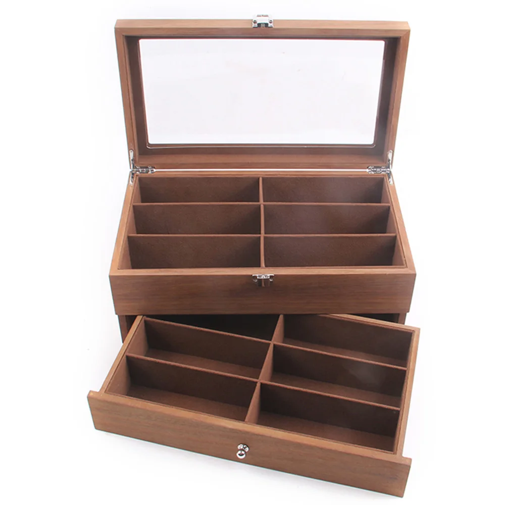 12 Slot Sunglasses Organizer Box Eyeglasses Display Case Storage for Women Men Can Put Different Sunglasses Separately Wood