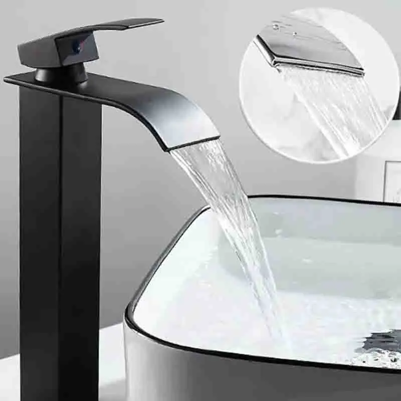 حوض غسيل منزلي محمول وشلال من الفولاذ المقاوم للصدأ صنبور عالي ومنخفض أسود حوض غسيل المرحاض الساخن والبارد الحمام #1