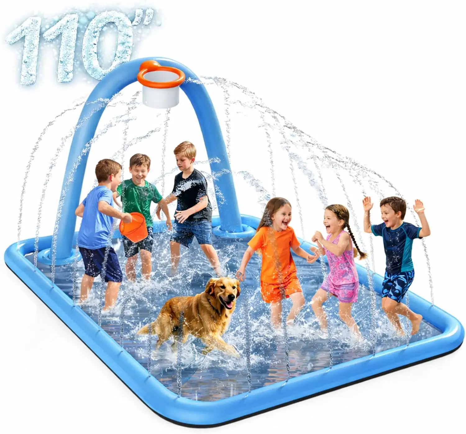 

Large Splash Pad for Kids & Dogs with Basketball Hoop, Thickened Non-Slip Mat, Foldable Outdoor Summer Water Toy Ages 4-12