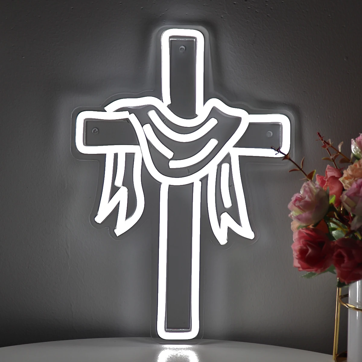 

1pc White Cross With Jesus Cloth LED Wall Neon Sign For Church Shop Party Event Decoration Gifts 8.27‘’*11.81‘’