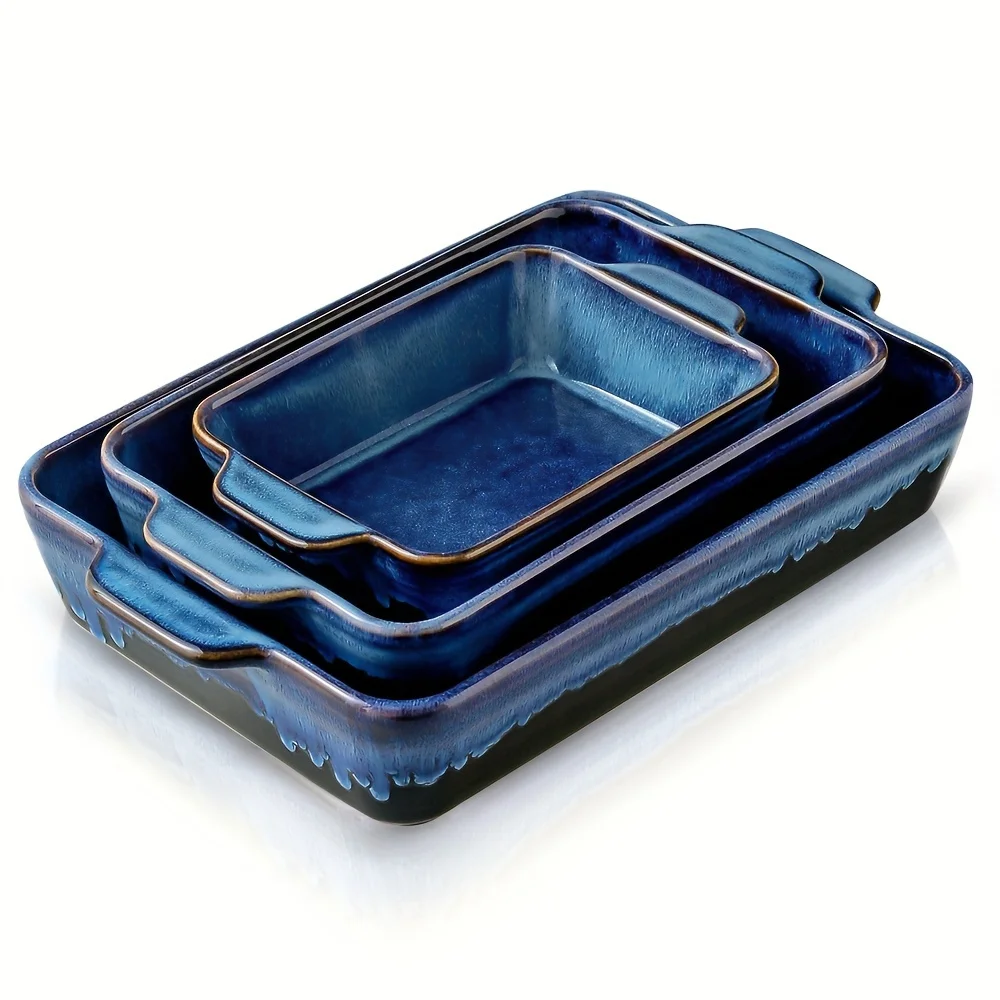 

[Bakeware Set] 3pcs Bakeware Set, Ceramic Baking Dish Set, Rectangular Casserole Dish Set, Lasagna Pan, Baking Pans Set for