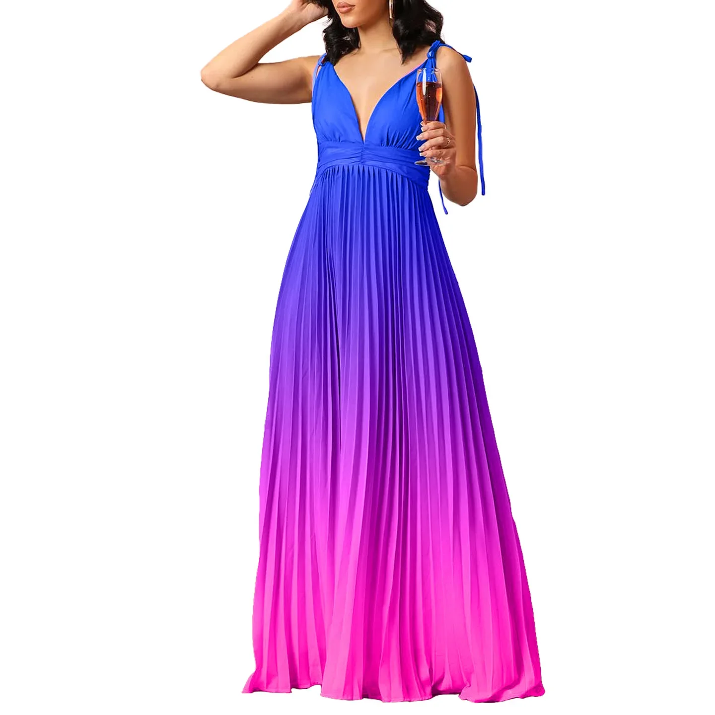 

2023 Orange Blue African Pleat Dresses for Women Summer Africa Sexy Sleeveless V-neck Long Maxi Dress Dashiki African Clothing