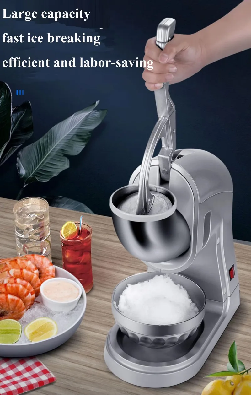 300KG/H 300W Powerful  Ice Shaver with 2 Blades Stainless Steel Ice Bowl Commercial Ice Crushing Machine