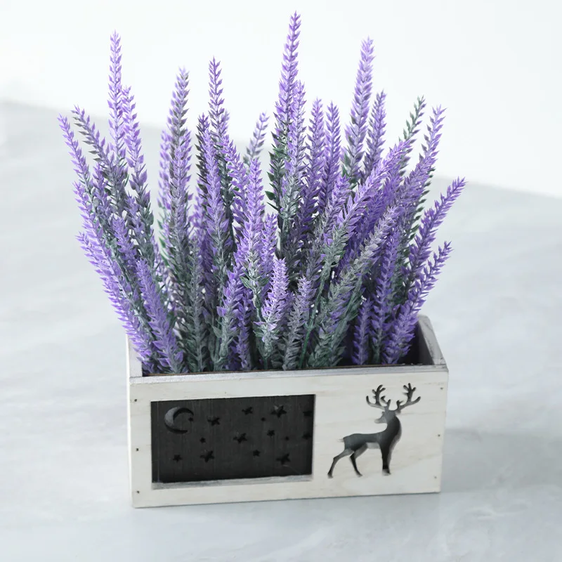 Deer Head Flowerpot Artificial Flower Suit Solid Wood Hollow Wooden Box Decorative Ornaments Eucalyptus Lavender Sunflower Suit