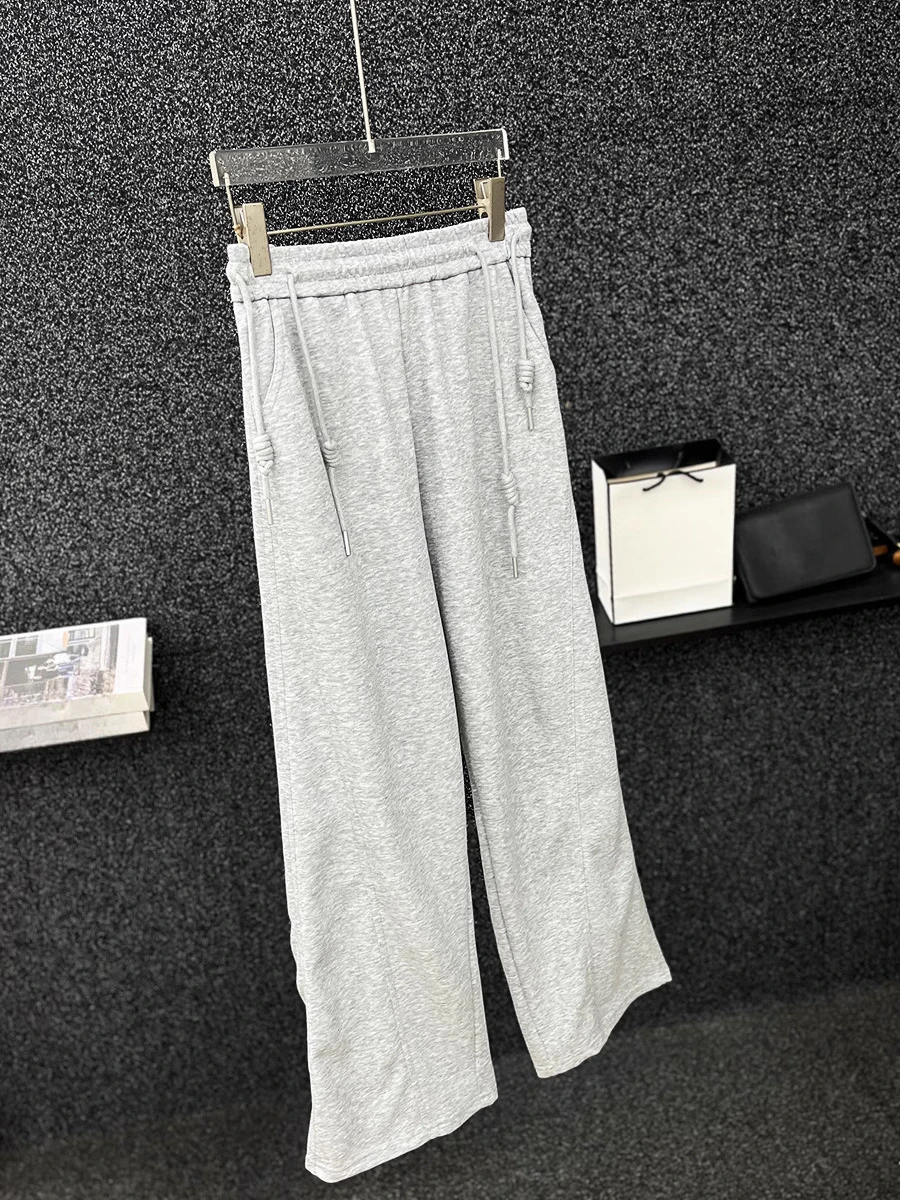 2025 Spring Summer New Casual Pants Handsome High-end Sweatpants Men's Loose Drawstring Versatile Trendy Sports Straight Pants