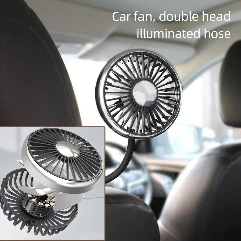 

Dual Head Car Clip Fan With Led Light 360 Degree Rotatable Fans car Fan electrical appliances Cooling Low Car Noise Cooler C3T1