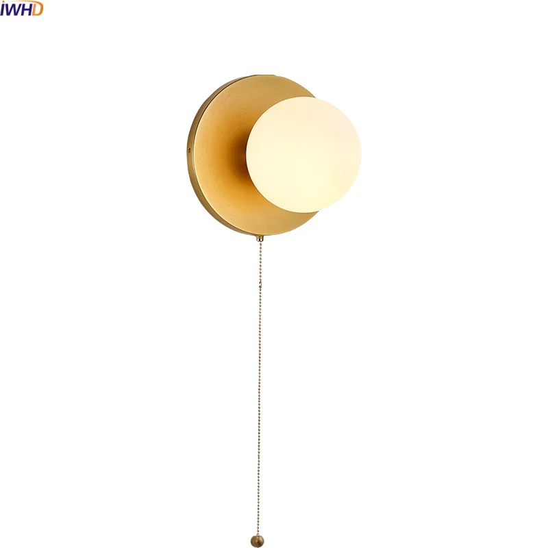 

IWHD Japan Style LED Wall Lamp Inside Bedside Stair Decor Copper Spherical Lampshade Bathroom Mirror Wall Light Lampara Pared