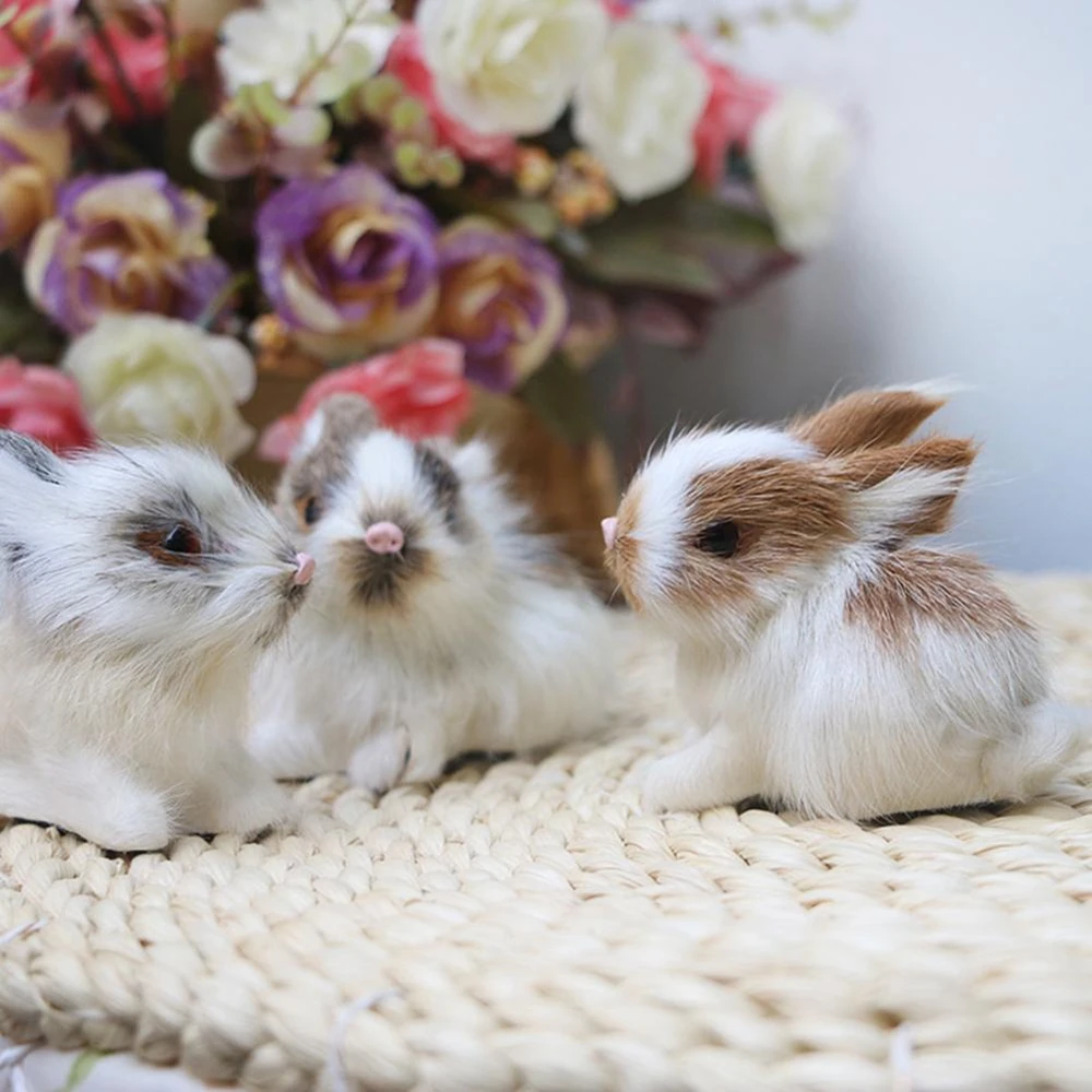

White Cute Animal Fur Birthday Gift Miniatures Simulation Rabbits Plush Bunny Kids Toy Easter