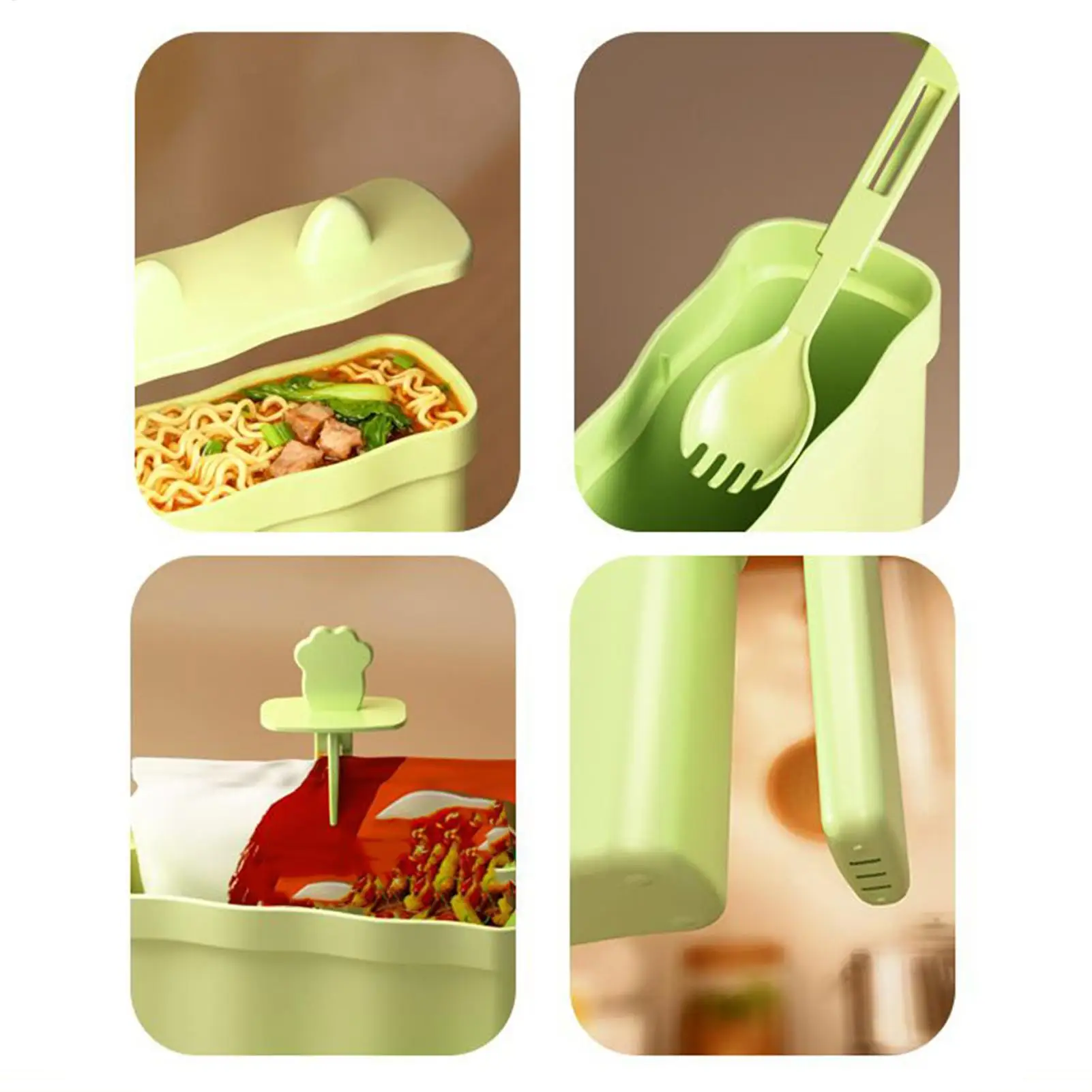 Instant Noodle Cup Holder No-Wash Food Cup With Lid Cat Ear Design Cute Instant Noodle Bowl With Drainage Fork Storage And