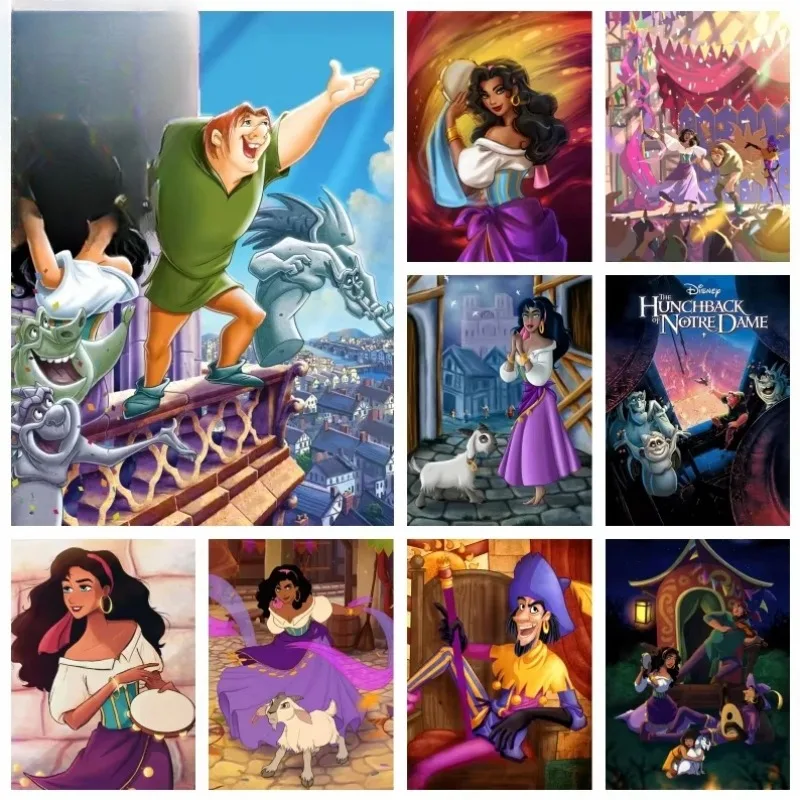 El jorobado de Notre Dame película Disney dibujos animados Esmeralda princesa DIY pintura completa de diamantes mosaico trabajo hecho a mano regalo para amantes