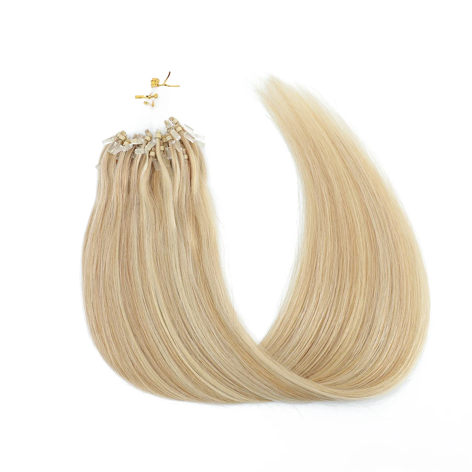 1.0g/Strand Micro Loop Hair Extensions Straight Remy Hair Micro Link Hair Extensions 100Pcs Micro Bead Hair Blond Hair